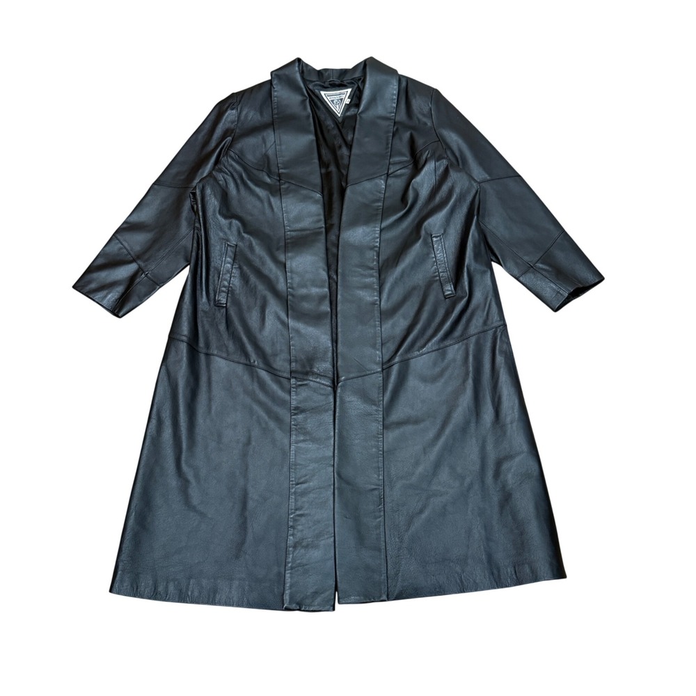Marvin Richards Black Leather Open Front Trench Coat Plus Size 2X Long Jacket